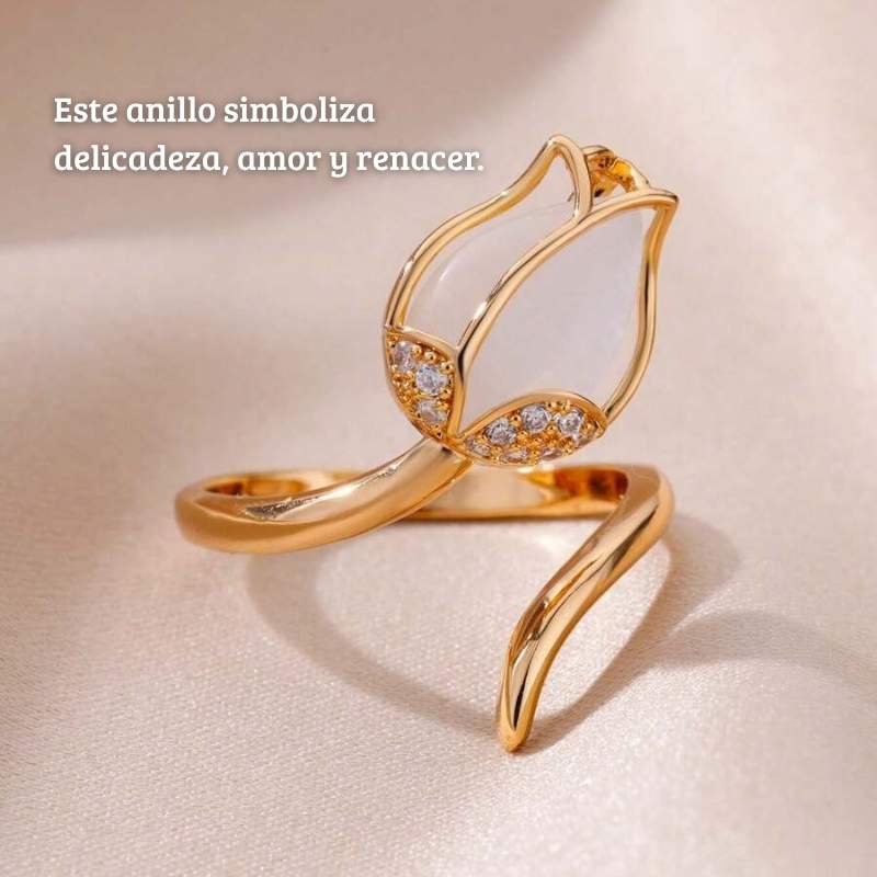 💍 Anillo Ajustable Tulipán Dorado + Caja de Regalo 🎁
