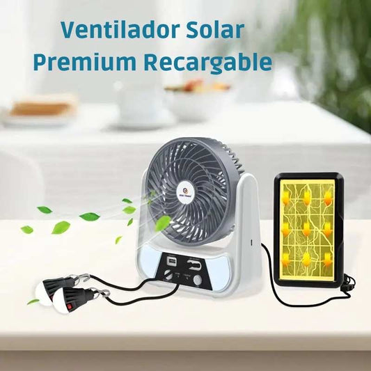 🌞 Ventilador Solar Premium Recargable – Aire, luz y energía donde lo necesites 🔋